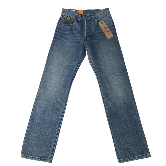 Levi’s Nintendo Super Mario Power Up Blue Tab 501 Straight 24x26 Womens Jeans - Picture 6 of 16